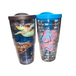 Tervis Thermo Cups Set of 2 Simply Southern Elephant and Guy Harvey Sea Turtles
